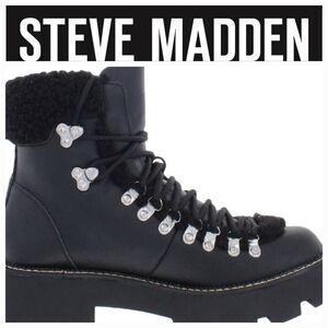 Steve Madden Cool Planet Cycloneee Faux Leather Hiking Boots- Black Pari